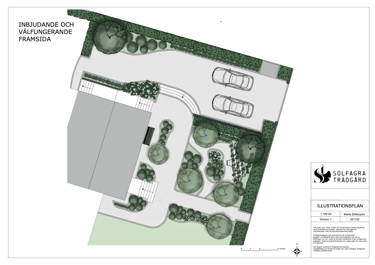Detaljerad illustrationsplan för en komplett villaträdgård